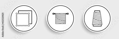 Set line Sewing thread on spool, Textile fabric roll and Knitting icon. Vector