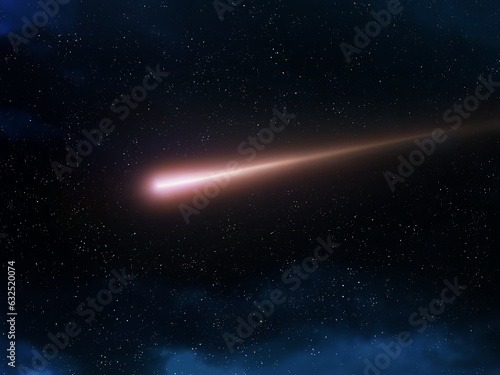 Fireball isolated. Shooting star in the sky. Meteor glow at night. Beautiful falling meteorite.