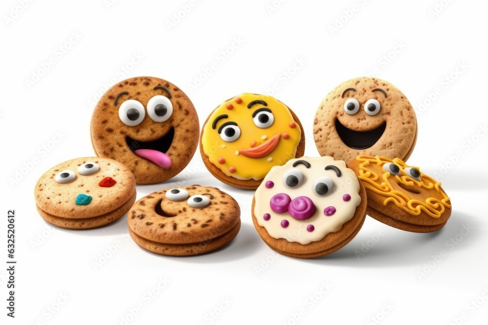 Fototapeta premium Funny chocolate cookies with faces on white background Generative Ai