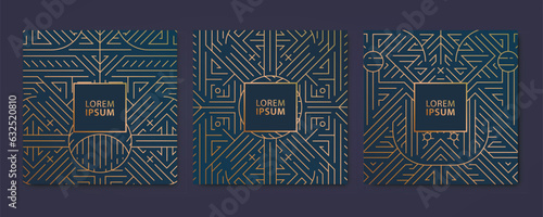 Vector set of art deco luxury patterns, geometric fancy cards, invitations, banners. Package for perfume, jewelry, wine.