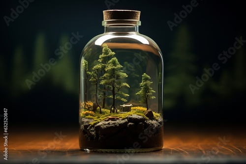 Minimalistic world in a bottle. Beautiful illustration picture. Generative AI