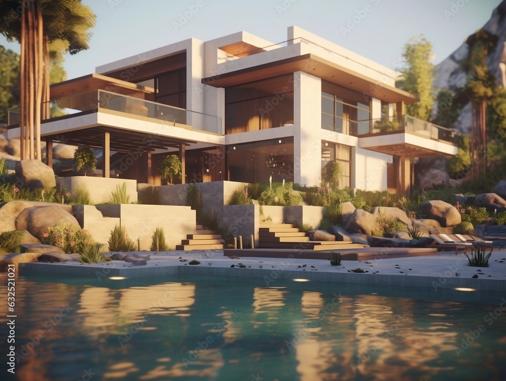 Fototapeta premium Modern House exterior design generative ai