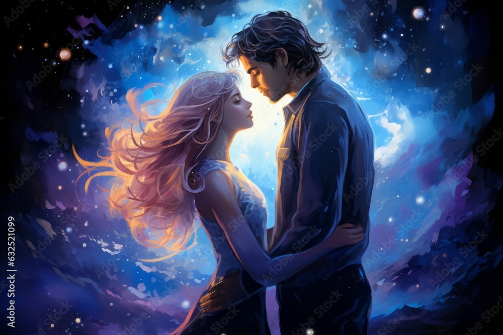 Modern and enchanting art of two lovers. Beautiful illustration picture. Generative AI Modern and enchanting art of two lovers. Beautiful illustration picture. Generative AI