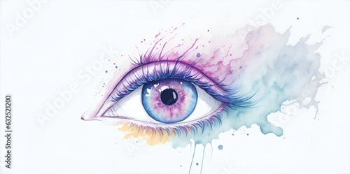 colorful watercolor paint of eye, isolation, generative ai