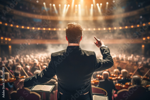 Obraz na plátně conductor commands the orchestra on stage, orchestrating a mesmerizing performance that resonates with the crowd at this spectacular musical event