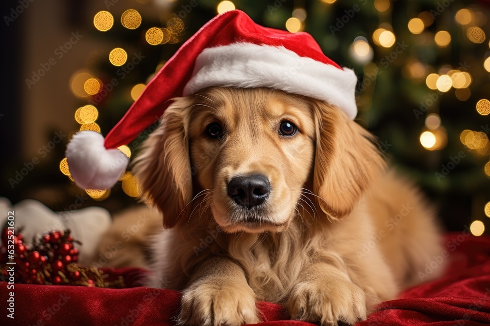 golden retriever in christmas hat golden retriever in christmas hat