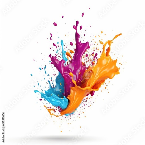 Colorful paint splashing isolated on white background