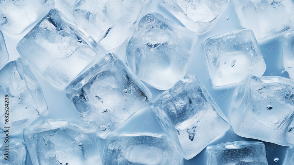 Ice cubes bluish background. Frozen water. Cold fresh concept. Generative AI Ice cubes bluish background. Frozen water. Cold fresh concept. Generative AI