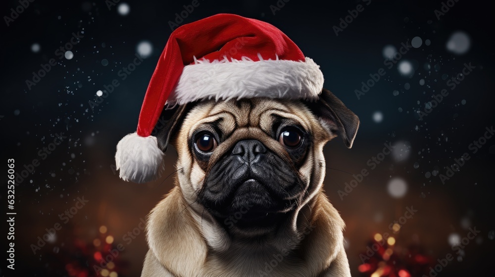 Pug christmas dog in santa claus hat Pug christmas dog in santa claus hat