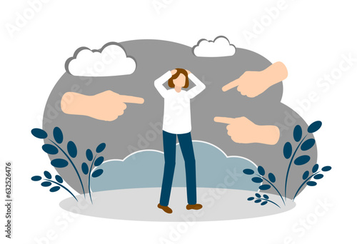 Bullying in the team. A victim of bullying. Vector illustration isolated on white background.