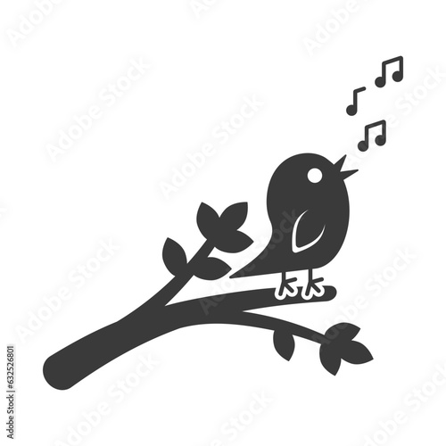 Singing bird on a tree glyph icon isolated on white background.Vector illustration.