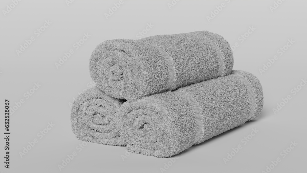 White three towels roll on white background, White spa towels pile