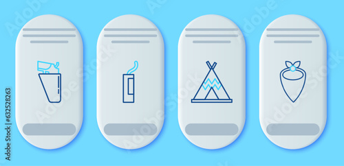 Set line Dynamite bomb, Indian teepee or wigwam, Revolver gun in holster and Cowboy bandana icon. Vector