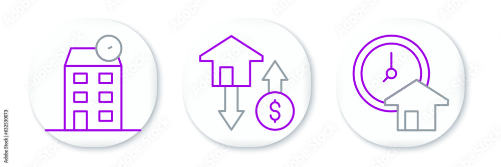 Set line Time is money, House and with dollar icon. Vector Set line Time is money, House and with dollar icon. Vector