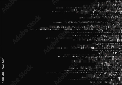 Programming computer code. Digital background constructed with different symbols. Abstract visualization of coding. Vector illustration.