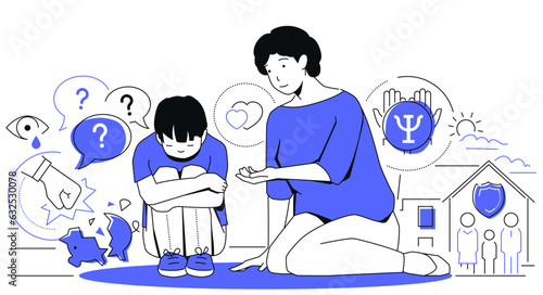 Psychological support for the child - modern line design style illustration