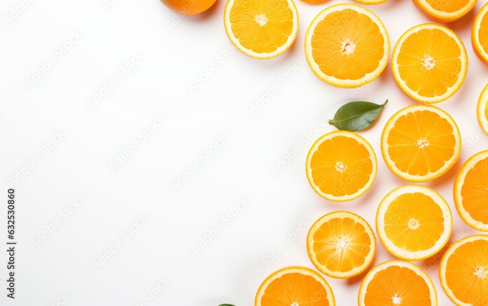 Orange fuit, top view on a white background. Beautiful illustration picture. Generative AI Orange fuit, top view on a white background. Beautiful illustration picture. Generative AI