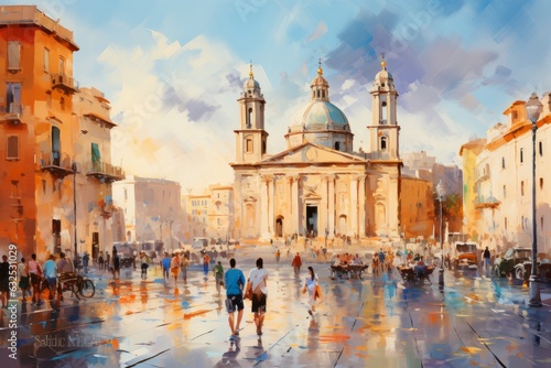Painting of famous city. Beautiful illustration picture. Generative AI