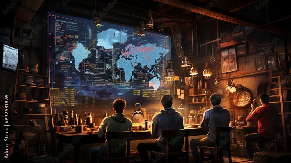 A bustling conference room filled with people engaged in intense discussions and pointing at charts on a large screen Generative AI A bustling conference room filled with people engaged in intense discussions and pointing at charts on a large screen Generative AI