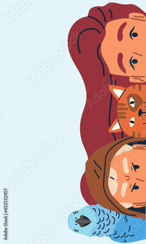 Spying, observing and sneaking. Vector illustration. Making observation, craft of gathering unsaid clues Characters peeping, sign of curiosity or concern Looking out, act of anticipatory caution