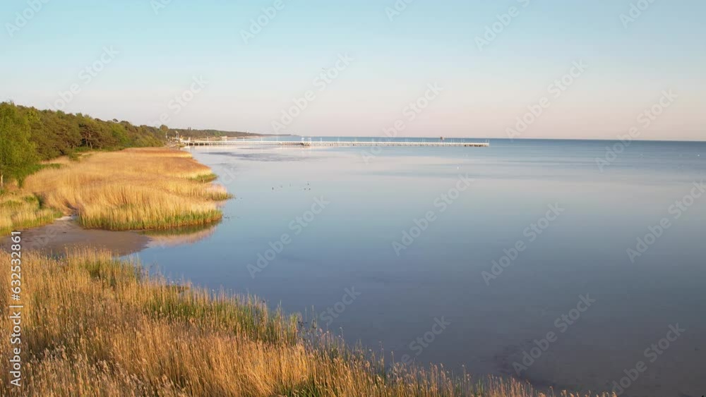Aerial View of Jurata Wild Beach with Dried Grass by Baltic Sea on Hot Summer Day - Hel Peninsula, Poland Aerial View of Jurata Wild Beach with Dried Grass by Baltic Sea on Hot Summer Day - Hel Peninsula, Poland