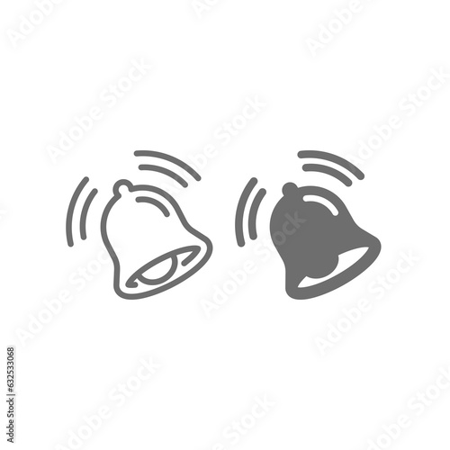Bell ringing notification line icon set. Outlined and filled simple vector icons.