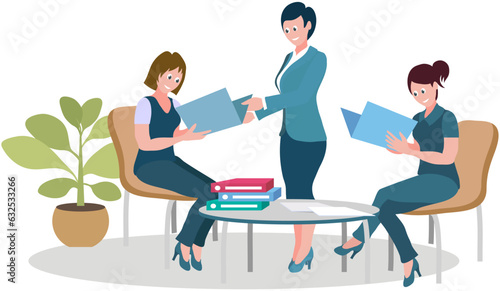Office workers. Vector illustration. A business person embraces opportunities for growth and development The office workplace values diversity and inclusion Teamwork cultivates supportive