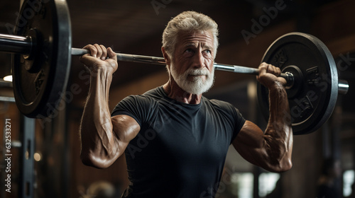 An elderly man practicing strength training in a gym Generative AI