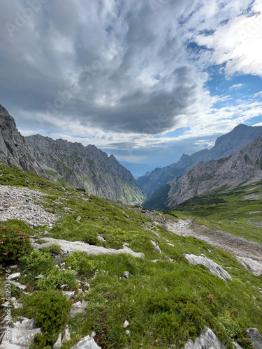 View from the Zugspitze Hike path back to the Höllental canyon landscape