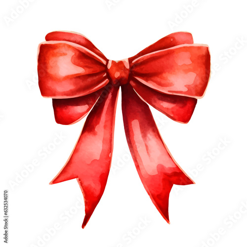 Watercolor red gift bow isolated on white