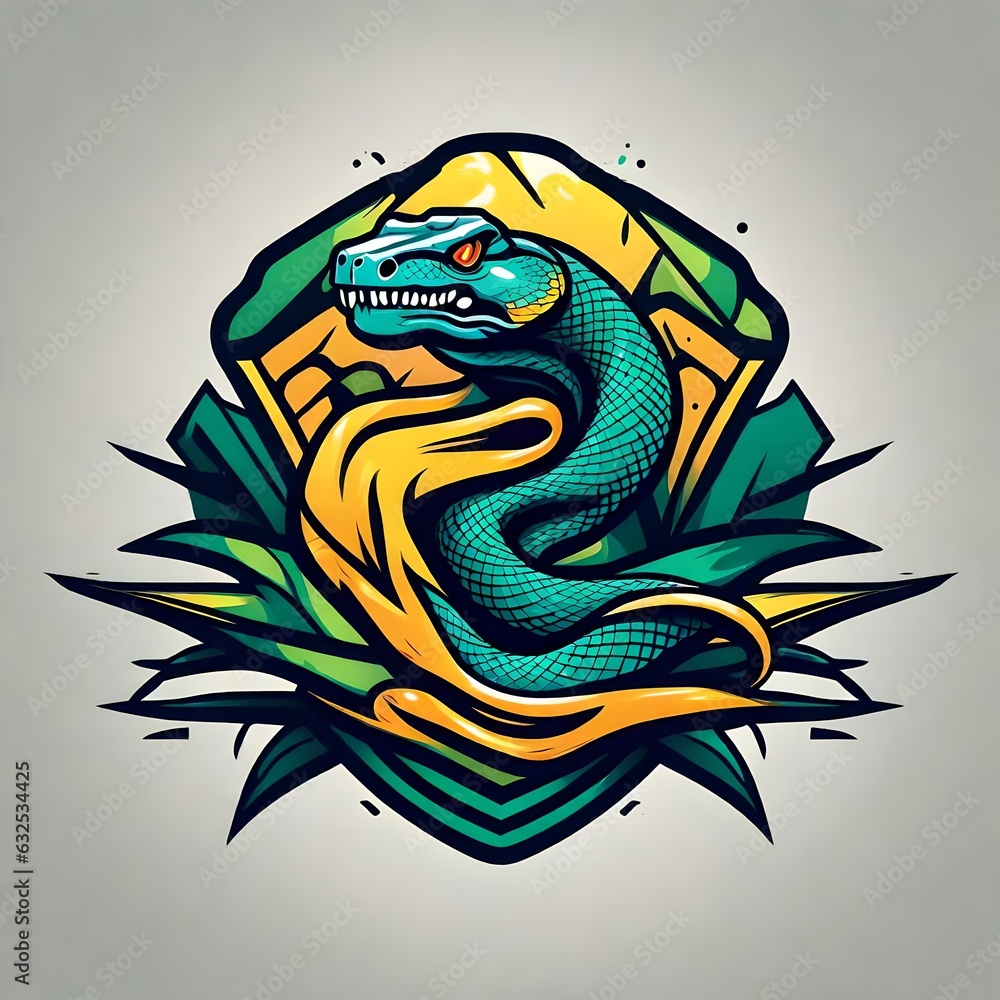 An abstract logo for a business or sports team featuring a caricature of a snake that is suitable for a t-shirt graphic. An abstract logo for a business or sports team featuring a caricature of a snake that is suitable for a t-shirt graphic.