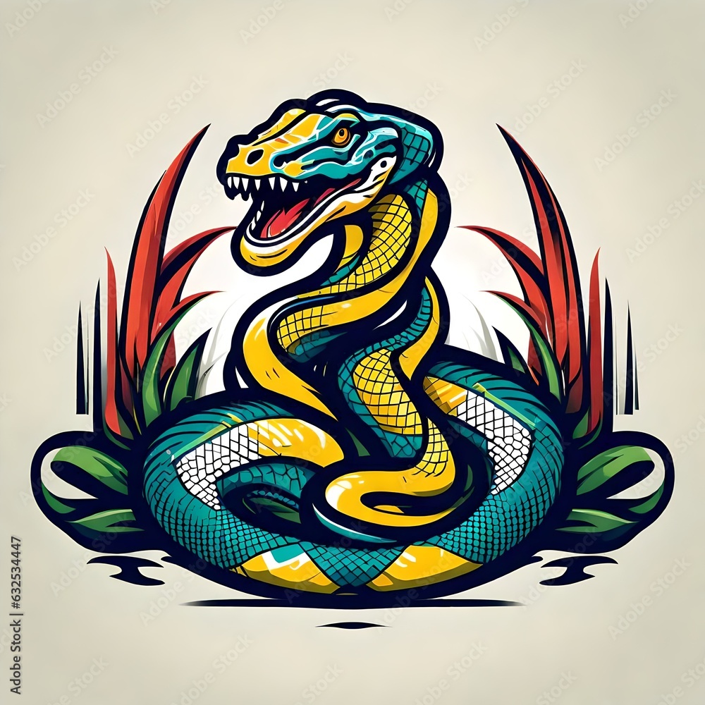Fototapeta premium An abstract logo for a business or sports team featuring a caricature of a snake that is suitable for a t-shirt graphic.