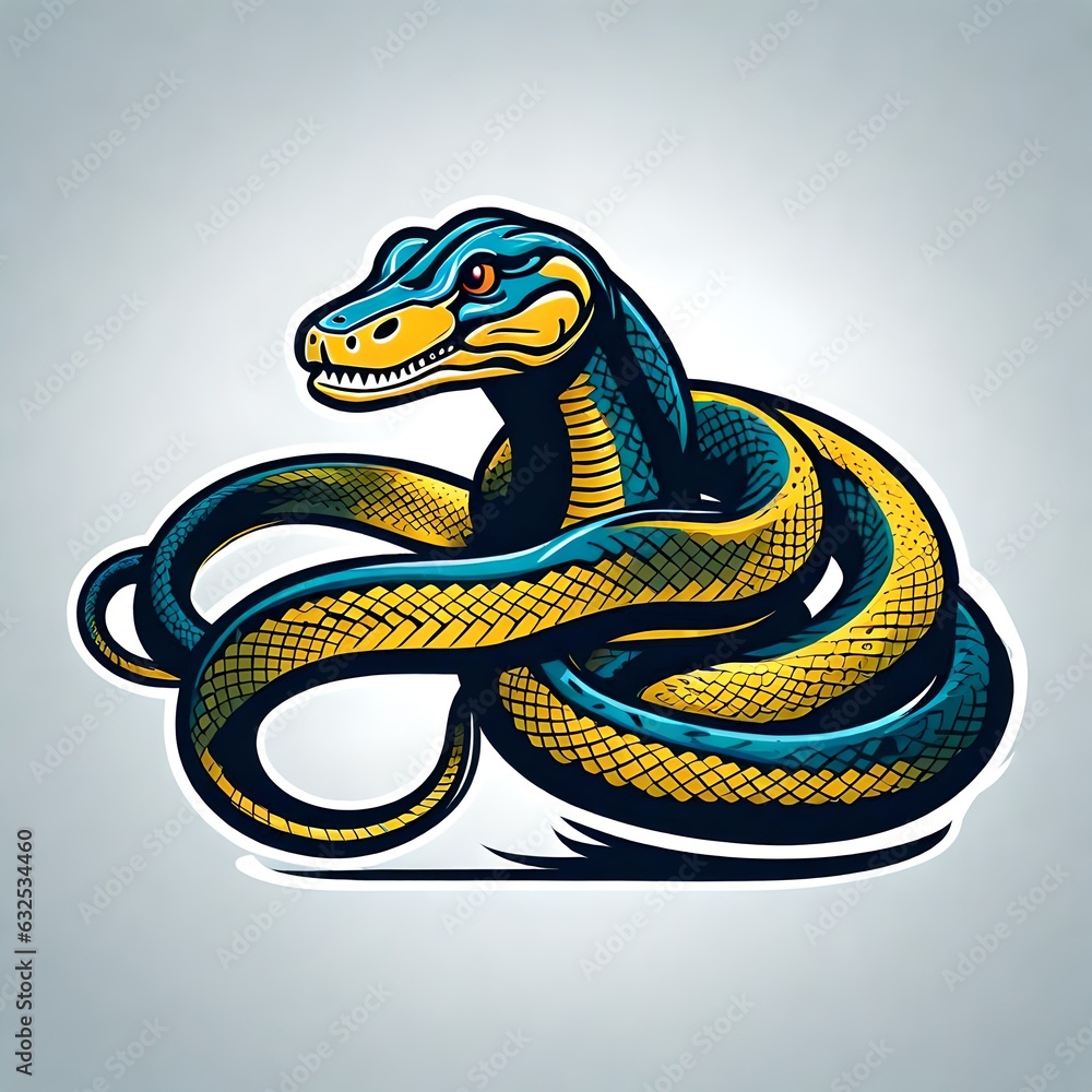 Obraz premium An abstract logo for a business or sports team featuring a caricature of a snake that is suitable for a t-shirt graphic.