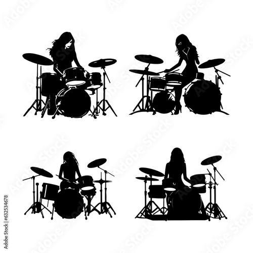 drummer playing drum set instrument silhoutte