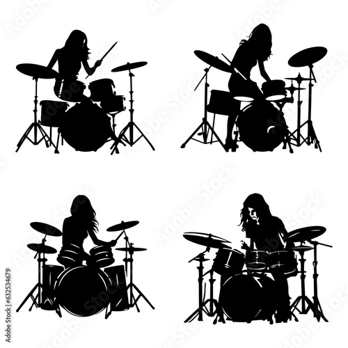 drummer playing drum set instrument silhoutte