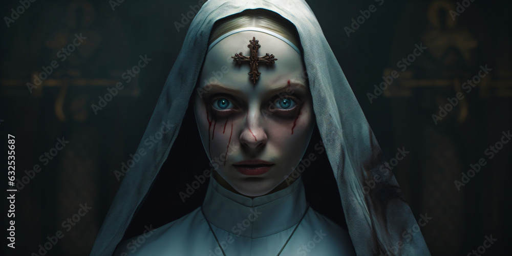creepy nun - obrazy, fototapety, plakaty 