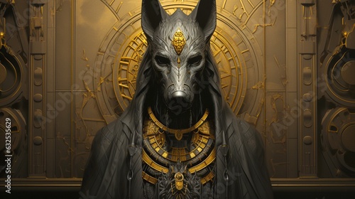 Guardian of the Afterlife - A Mysterious Portrait of Anubis, the Jackal-Headed God of the Dead, Guiding Souls through the Egyptian Book of the Dead.