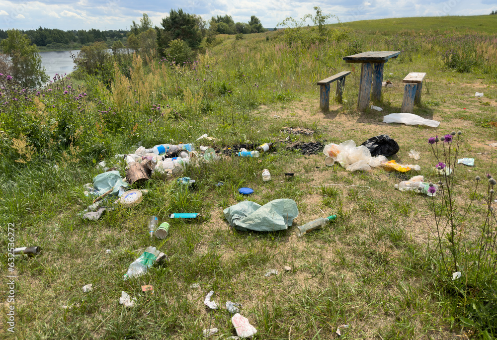 Garbage dump in Illegal location. People throw garbage near lake in