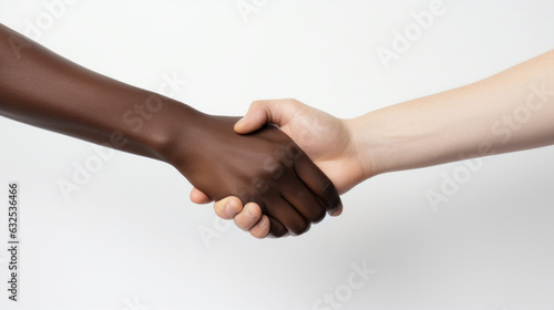 Two people shaking hands in a business meeting