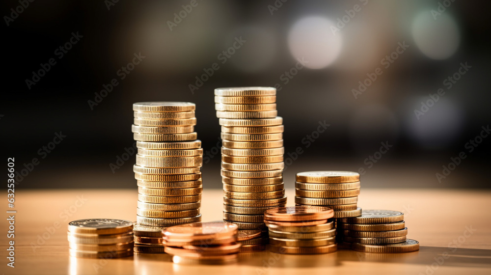 A stack of coins and financial documents representing financial planning, finance and investment, banner, business A stack of coins and financial documents representing financial planning, finance and investment, banner, business