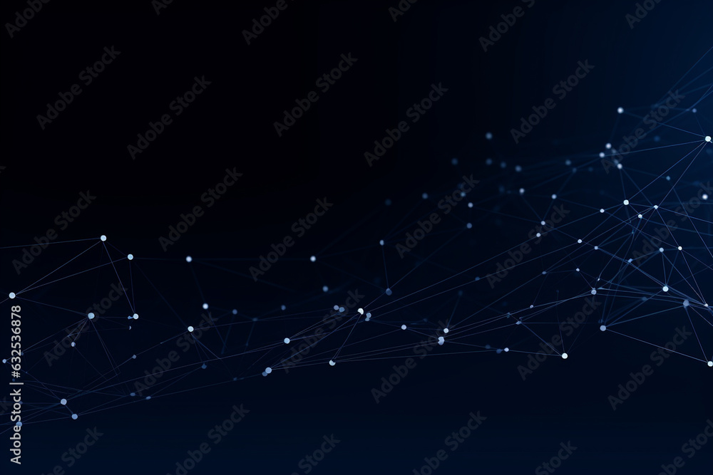 Fototapeta premium Dark blue geometric plexus abstract background with lines and dots, technology, tech, Generative AI