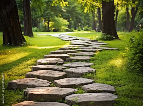Photo Garden path walkway on green grass turf