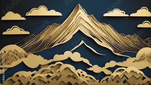 a paper cut of a mountain with clouds and mountains in the background © akarawit