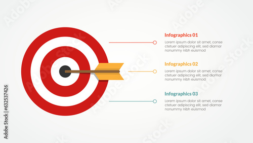goals or business target infographic concept for slide presentation with big circle and vertical description 3 point list with flat style