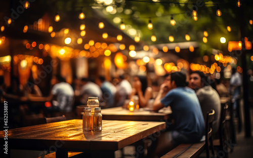 Fotografia Bokeh background of Street Bar beer restaurant, outdoor in asia, People sit chil