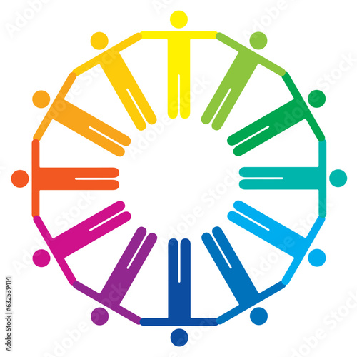 円型に手を繋いだ人のピクトグラム　色相環のインフォグラフィックス　12色