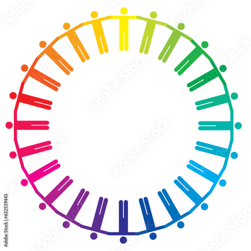 円型に手を繋いだ人のピクトグラム　色相環のインフォグラフィックス　24色