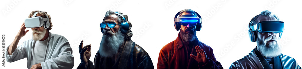 Elder Bearded Man Wearing and Interacting with Virtual Reality Goggles VR Futurism Digital Concept Render Isolated Template Elder Bearded Man Wearing and Interacting with Virtual Reality Goggles VR Futurism Digital Concept Render Isolated Template