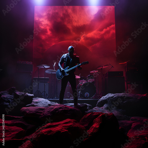 rock star in the concert,fantasy,papple,night,black,light,Ai generated photo