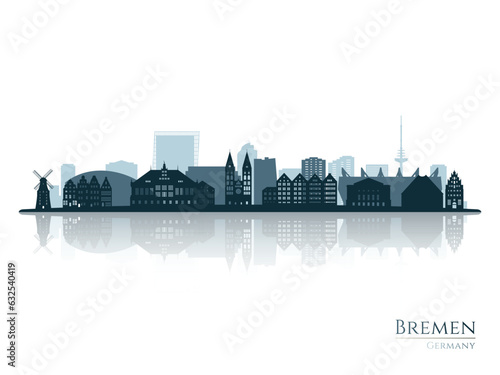 Bremen skyline silhouette with reflection. Landscape Bremen, Germany. Vector illustration.